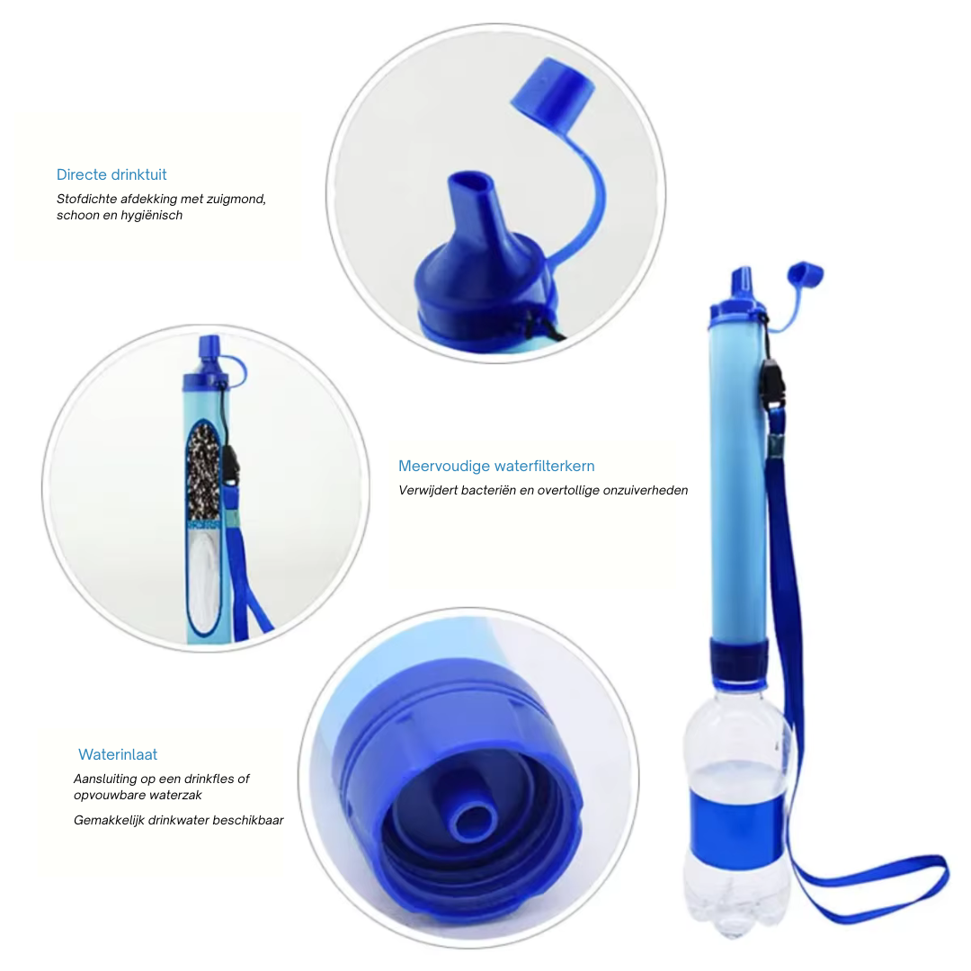 Draagbare waterfilter met 4-voudig filtersysteem